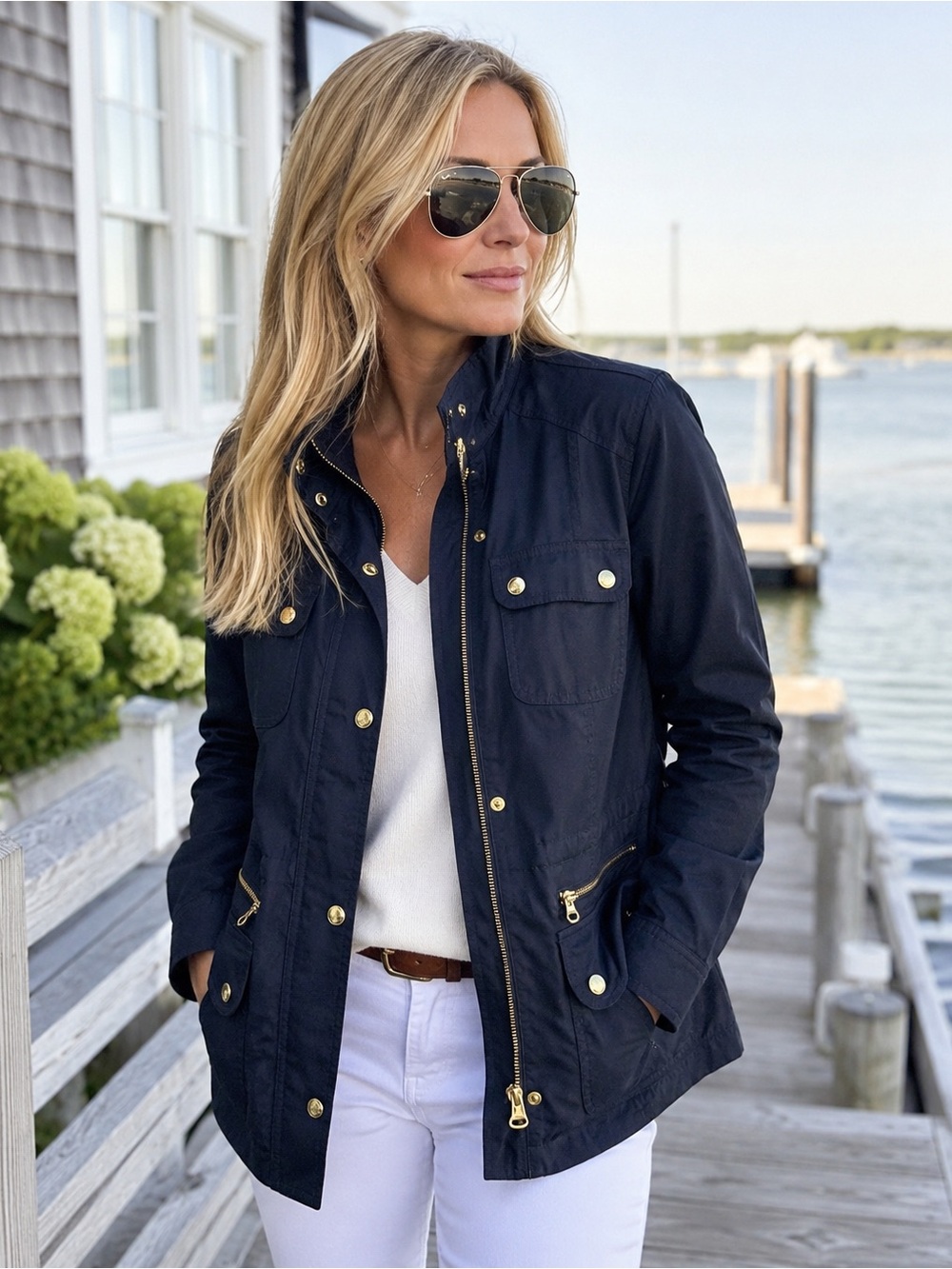 Tommy Hilfiger Navy Utility Field Jacket Gold Hardware Women’s Large